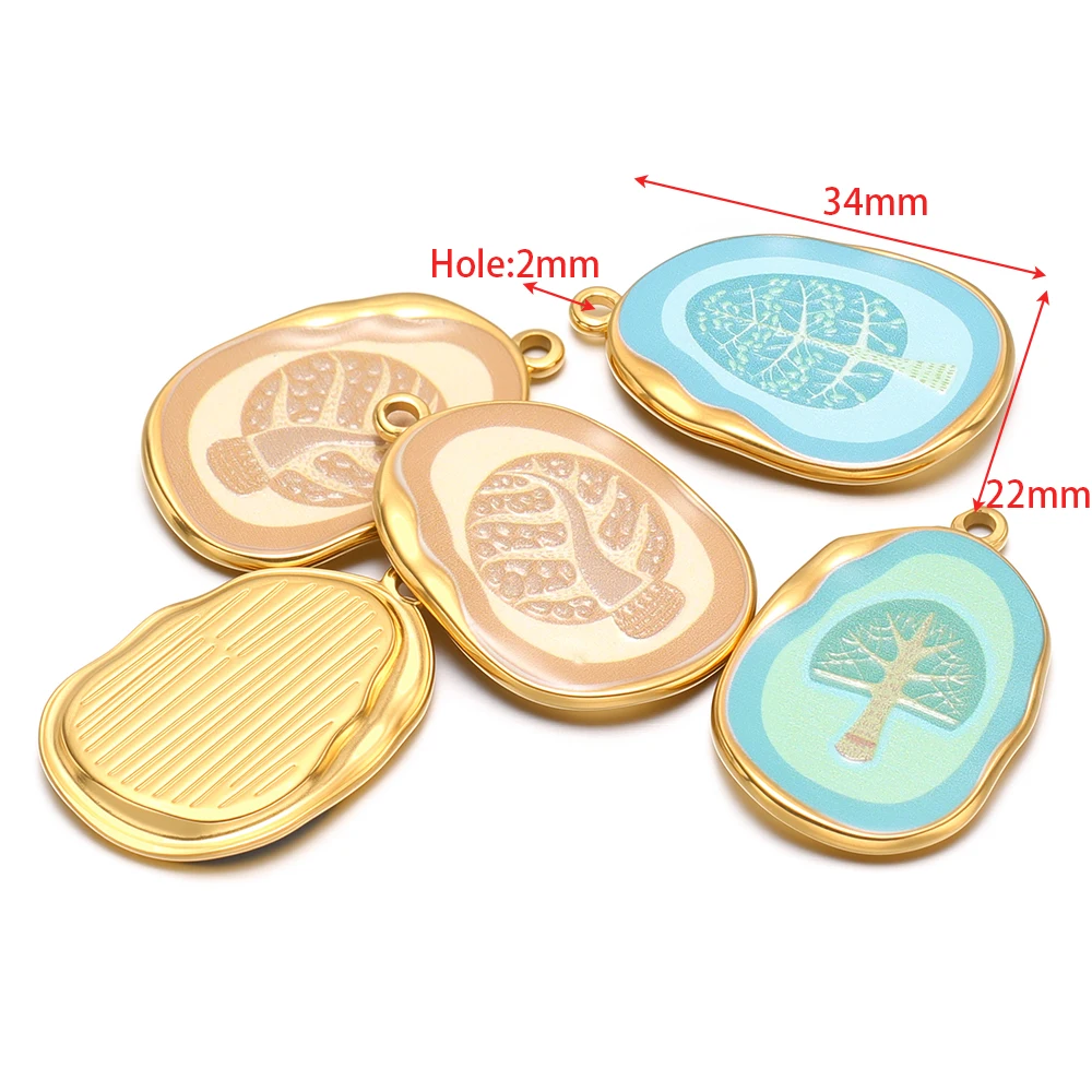 3 قطعة/الوحدة الفولاذ المقاوم للصدأ المينا شجرة سحر PVD الذهب المعلقات السائبة DIY بها بنفسك مجوهرات أقراط قلادة سوار صنع مكونات