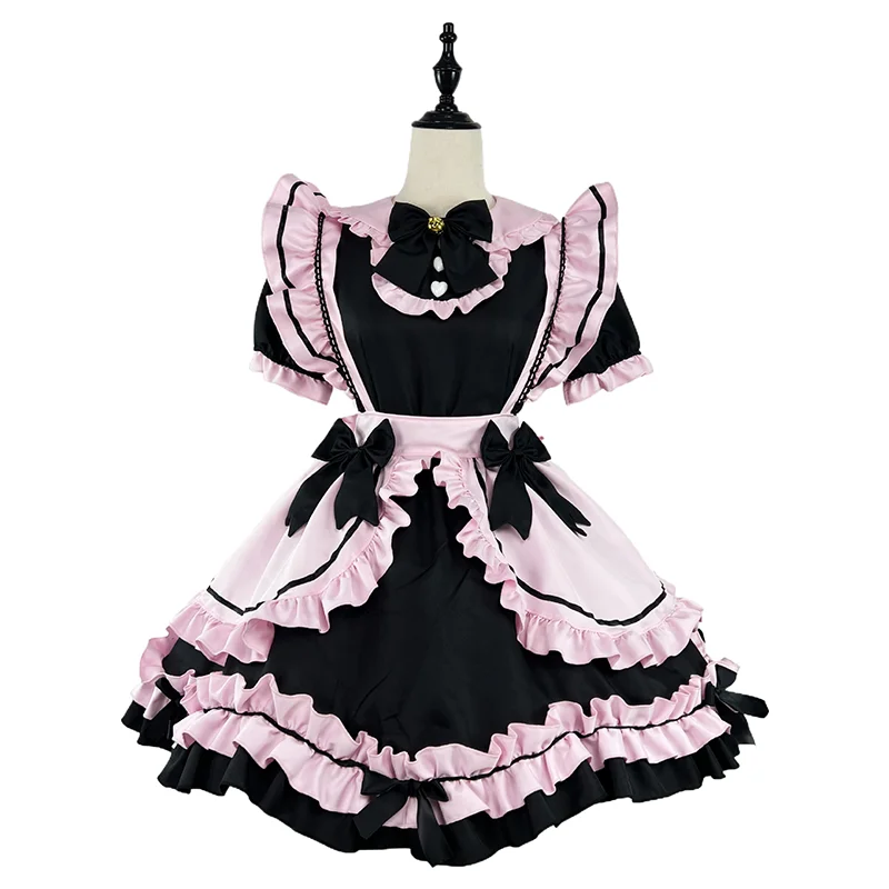 

New Pink Black Cute Lolita Maid Dress Costumes Cosplay Cat Girl Maid Dress Clothes Unisex Cafe Costume