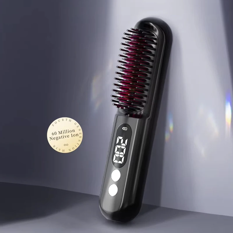 جديد صغير محمول 3200 4500 Mah 60 مليون الأيونات السالبة فرشاة شعر كهربائية لاسلكية 2 في 1 فرشاة ساخنة للشعر المستقيم المجعد