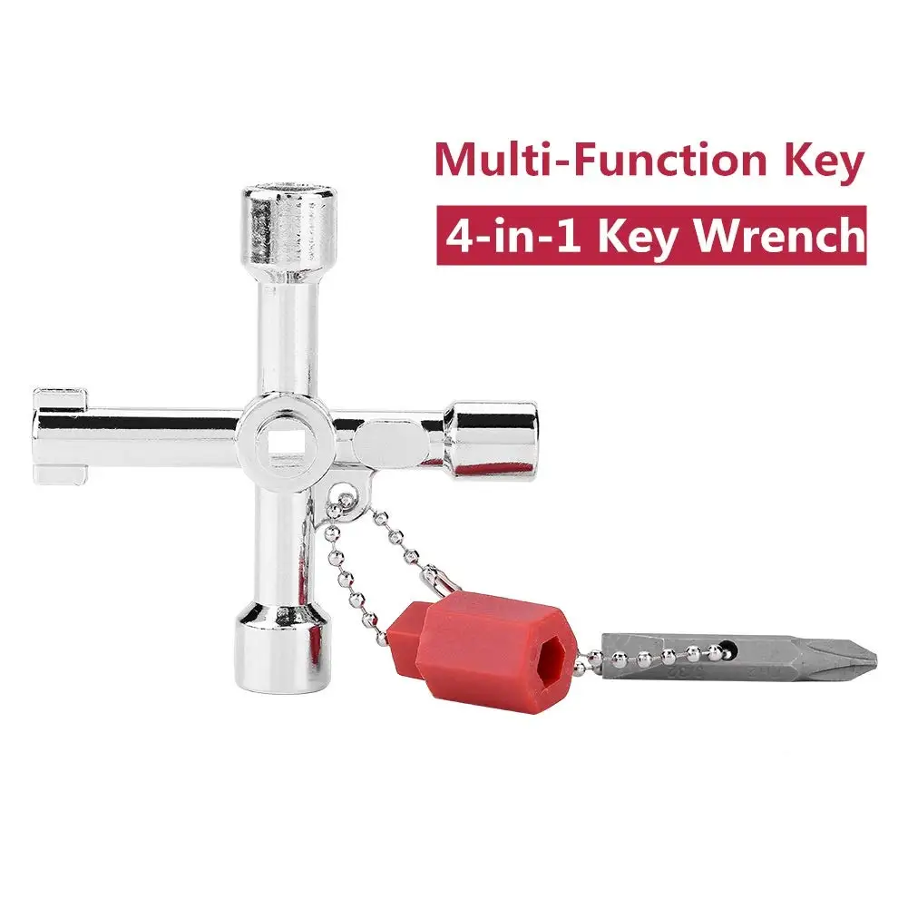 4 in 1 Universal Utilities Key 4 Way Multi-Functional Universal Cross Key with Bit Zinc Alloy Plumbers Electricians Tools