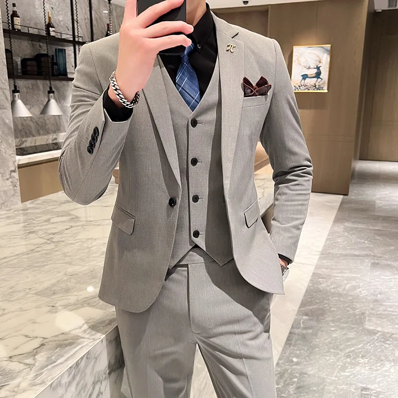 Men Boutique Three Piece Suit Set Jacket Pants Vest / Male Business One Button Blazers Coat Waistcoat Trousers Large Size M-6XL