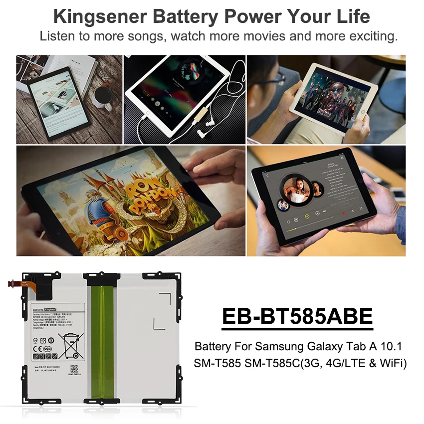 KingSener 4.35V EB-BT585ABE Battery For Samsung Galaxy Tablet Tab A 10.1 2016 T580 SM-T585C T585 T580N 27.74Wh 7300mAh 27.74WH