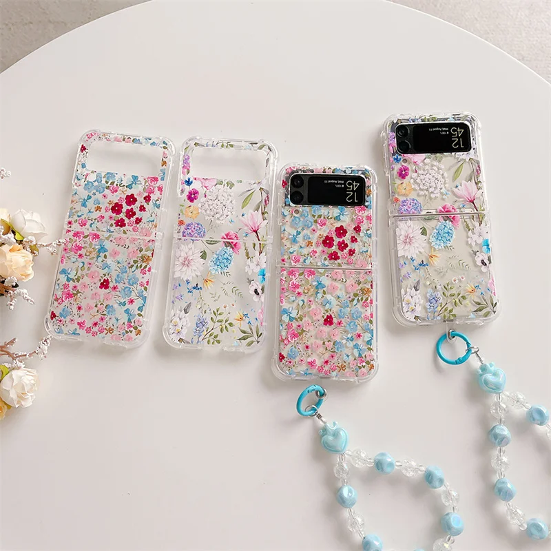 

Flowers With Bracelet Soft Silicone For Samsung Galaxy Z Flip 4 3 Case Shockproof Protective TPU Cover For Samsung Z Flip4 3