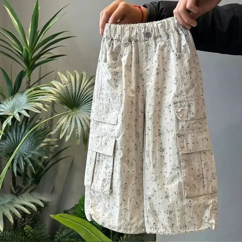 Boys Girls Unique Super Good Looking Kids Cargo Pants Summer 2026 New Baby Floral Long Pants Thin Kids
