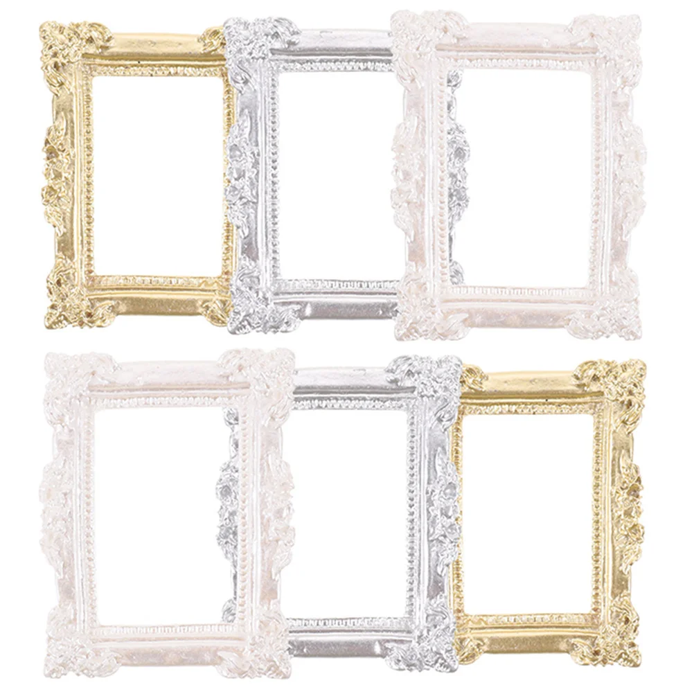 6 Pcs Photo Frame Ornaments Mini Size Frames Vintage Picture Decorations Props Small Resin House Miniature