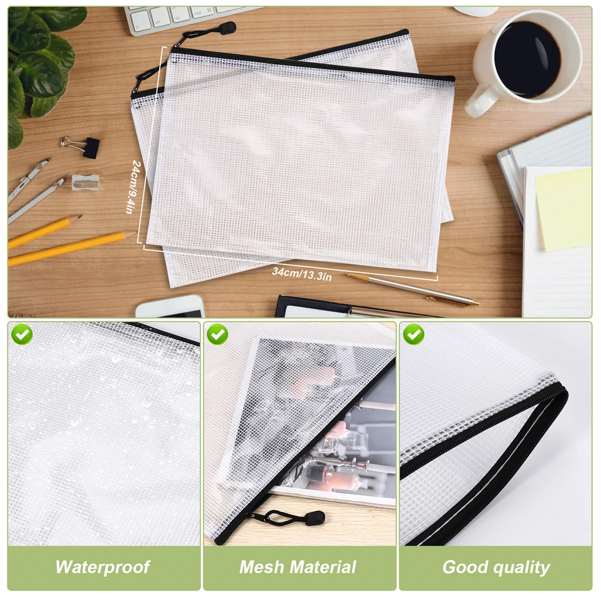 حقيبة مستندات مقاومة للماء بسحاب ، حقيبة مستندات A4 ، لوازم مدرسية ومكتبية ، تخزين منظم بغرزة متقاطعة ، 18 عبوة