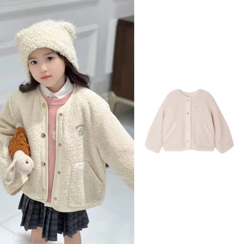 Dicke Jacke für Kinder, 24-Winter-Mädchen, niedlich, warm, Lamm, Oberbekleidung, Mantel, Kleidung