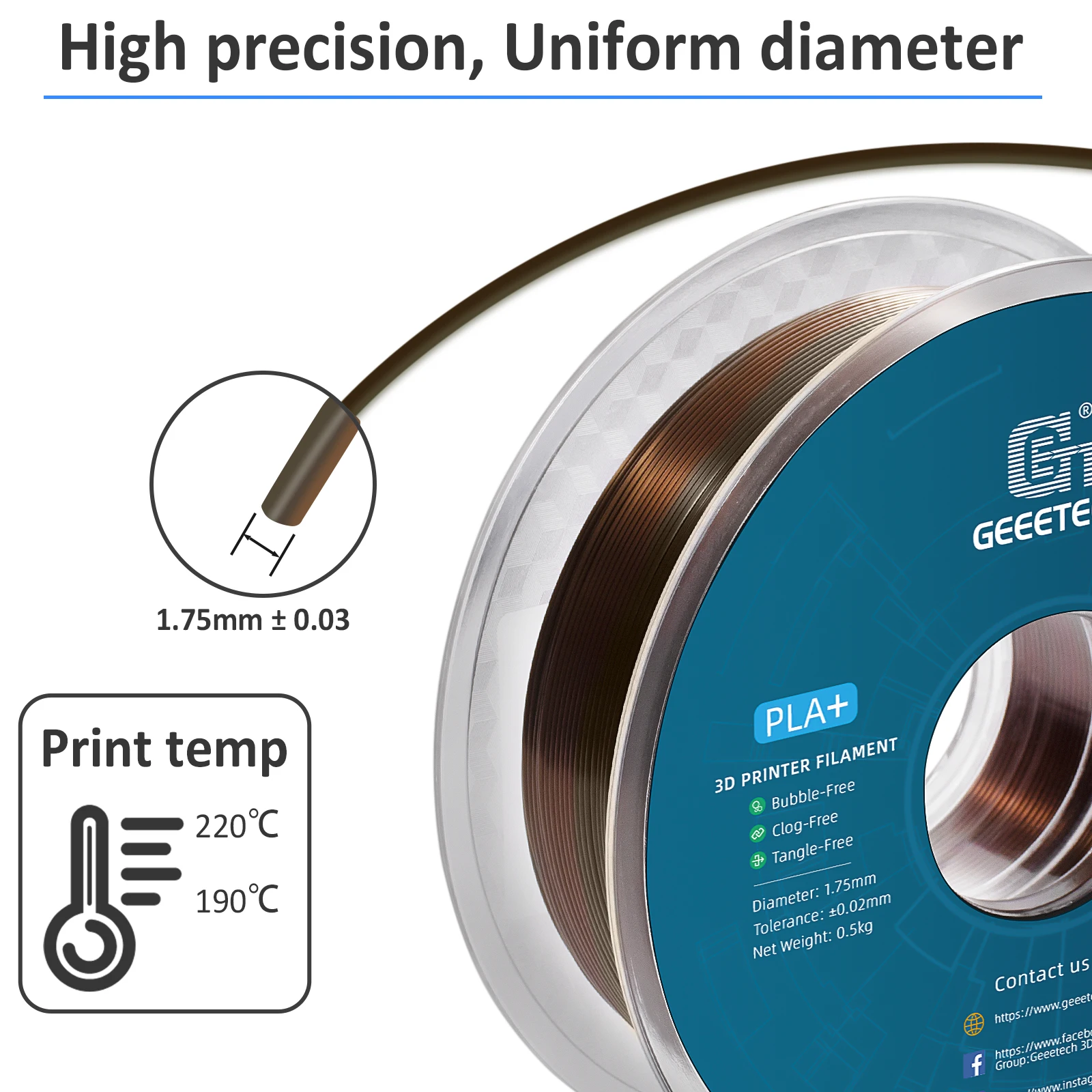 GEEETECH 5Kg Filament Silk PLA 3D 1.75mm Szpula Drut do Drukarki 3D, Bezpieczny, Pakowany Próżniowo, Specjalny Kolor — zdjęcie produktu 3
