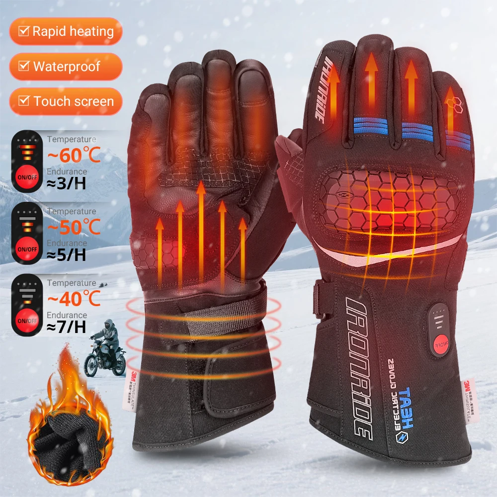 

Skiing Heated Gloves Waterproof Winter Scooter Moto Touch Screen Electrical Heating Gloves Rechargeable Battery