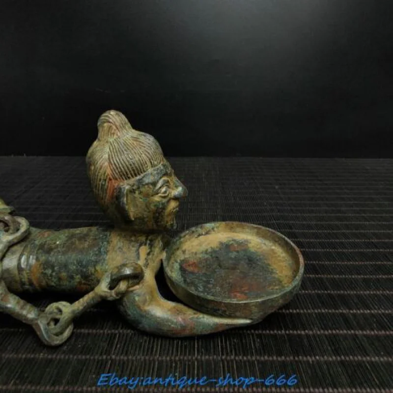 Chinese Warring States Period Bronze Ware chain People Candle Holder Candlestick