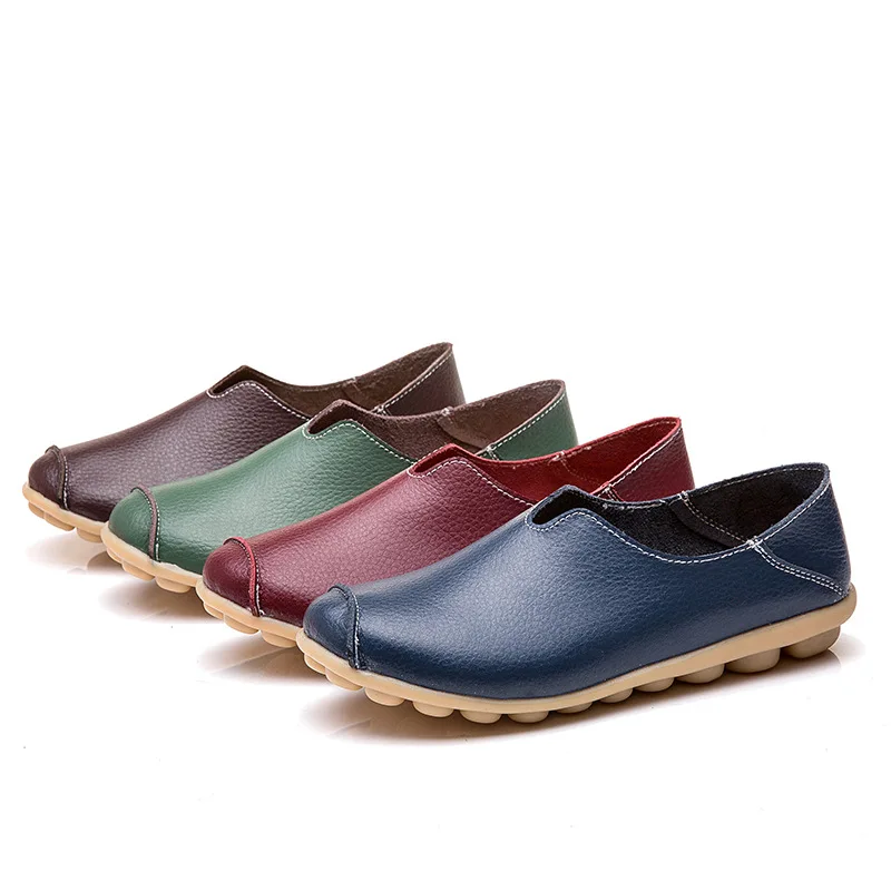 WOIZGIC Genuine Leather Flats Loafers for Women\'s Female Ladies Comfortable Slip-On Shoes Classic Style colorful soft