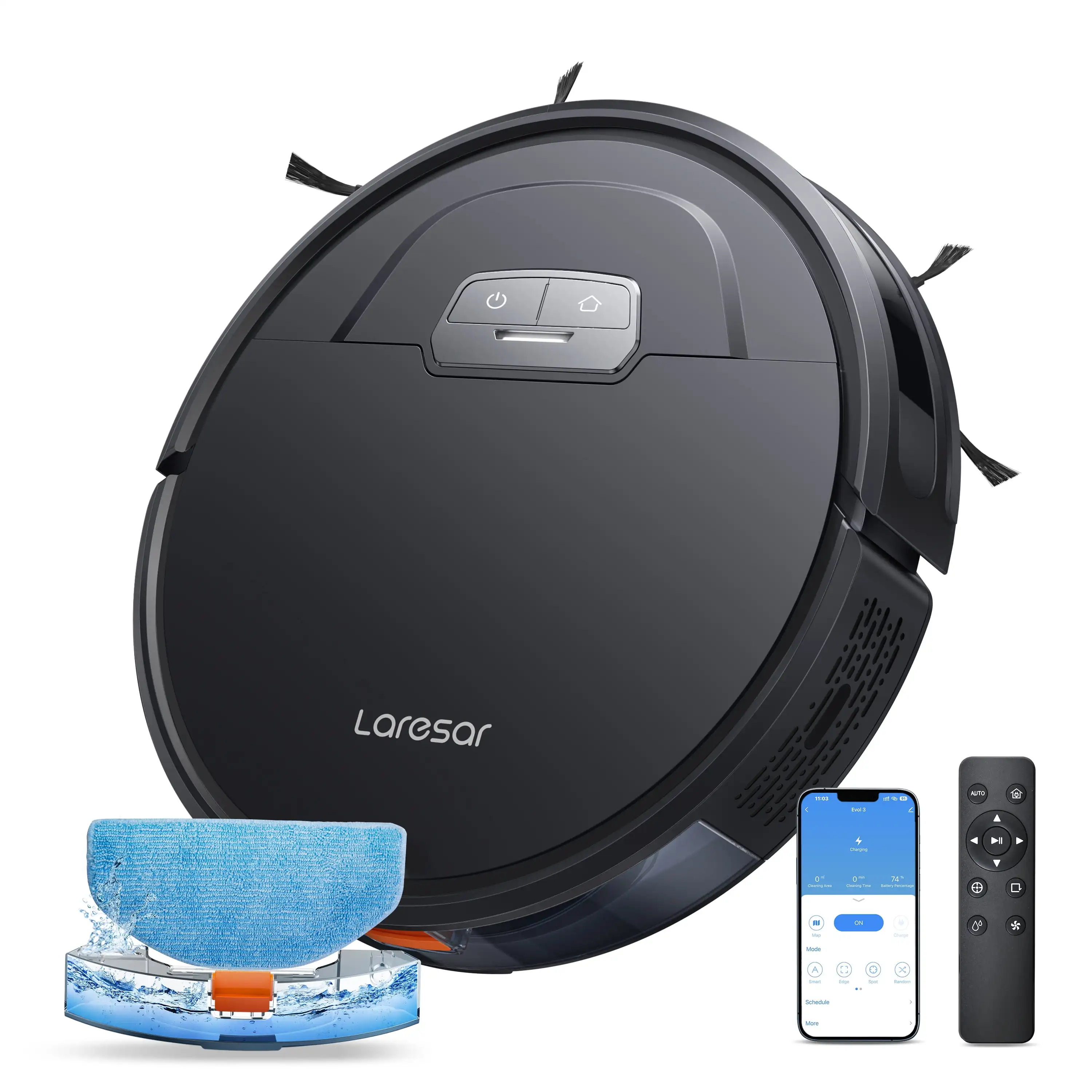 Laresar Robot Vacuums and Mop Combo 6000Pa Suction Auto Carpet Boost Self-Charging Super-Slim Robotic Vacuum Cleaner