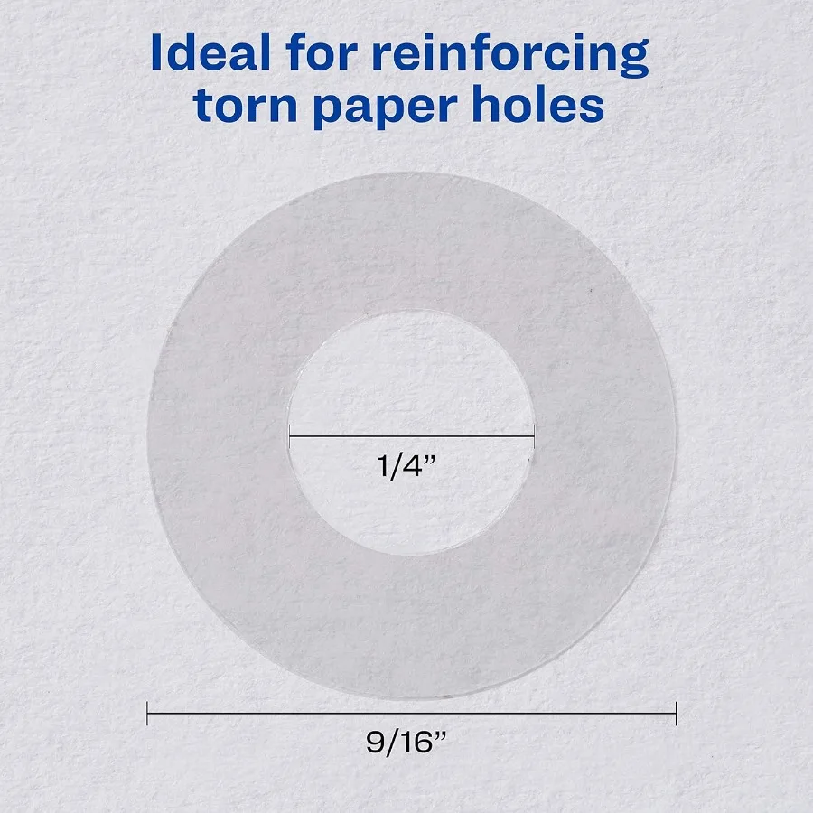 สติกเกอร์เสริมรูแบบมีกาวในตัว สำหรับรูขนาดเส้นผ่านศูนย์กลาง 1/4 นิ้ว ใช้กับเครื่องเจาะรู ฉลากใสไม่สามารถพิมพ์ได้ เหมาะสำหรับเอกสาร