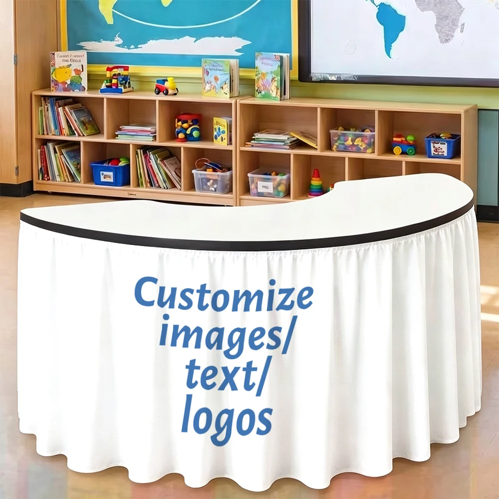 Customizable picture table skirt for uploading any favorite picture, suitable for home, outdoor, garden, party and dinner use