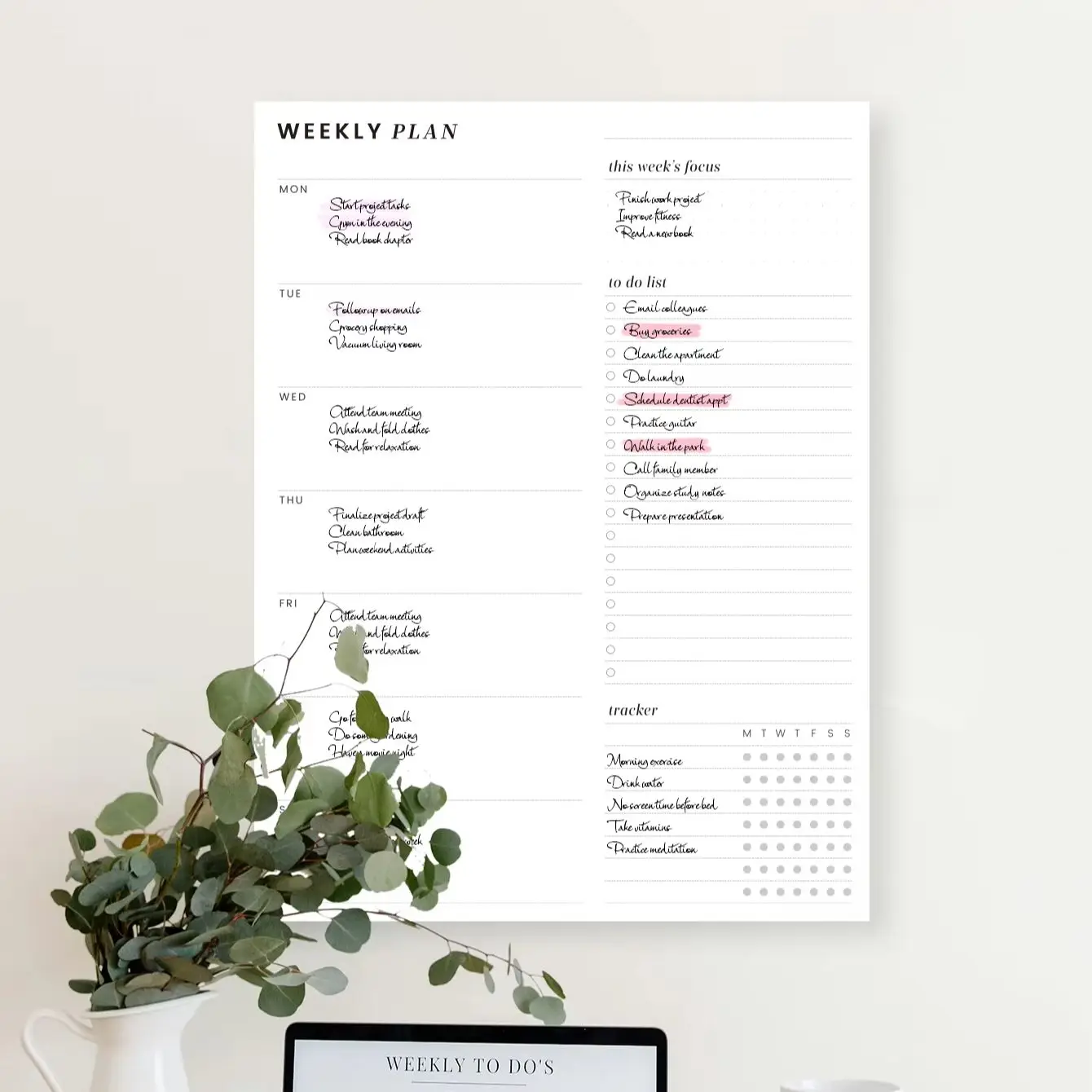 Weekly Planner Notepad, Undated A4 Desk Pad with to Do List & Habit Tracker for Home Office School