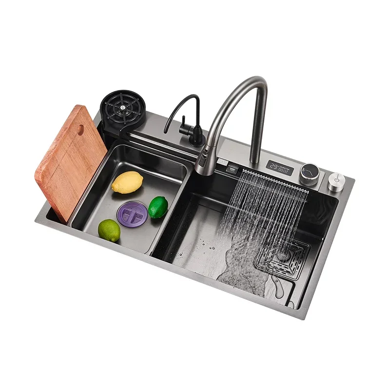 

Digital Waterfall Large Single Slot Thickened 304 Stainless Steel Kitchen Sink Nano Household Undercounter Vegetable Basin Dishb