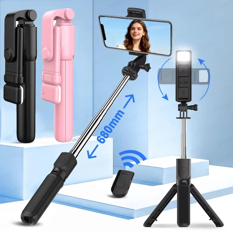 Phone Selfie Stick Tripod Bluetooth Remote Wireless Selfi Stick Phone Holder With Beauty LED Fill Light For Phone Live Streaming