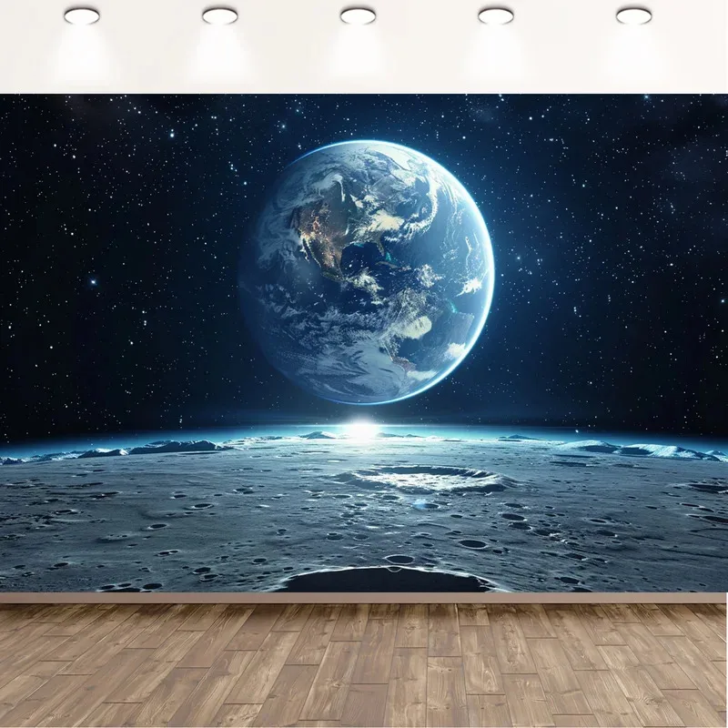 1 pièce, design plat 2D, 1 bannière murale sur le thème de l'espace, bannière murale photographique sur le thème de l'univers, surfaces terrestres et lunaires, wsj