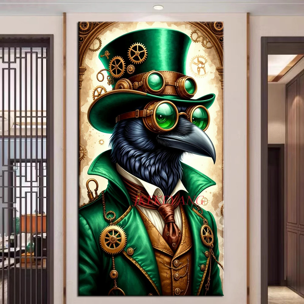 

Fantasy Mechanical Punk Crow and Cat DIY Diamond Painting Cross Stitch Full Drills Diamond Mosaic New Collection Home Decor