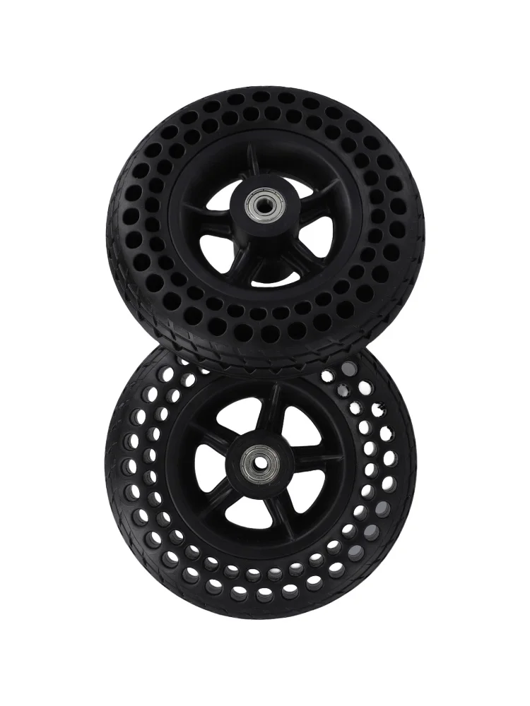 Non-slip Wheel 7x2 Wheel Comfortable Ride Easy Installation Process Elastic Solid Tire Heavy Load Support Black