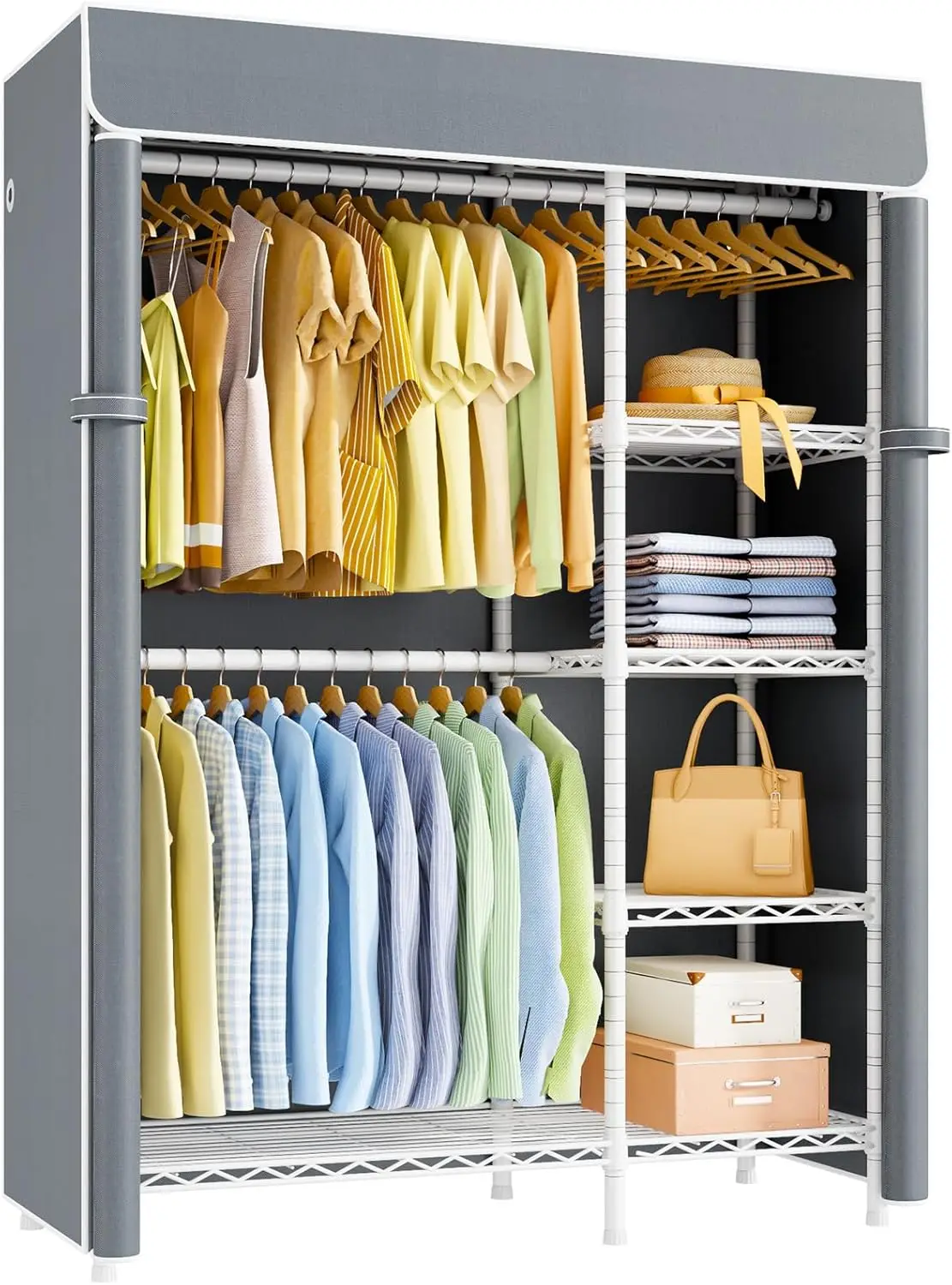 

HOME F2C Clothes Rack with Cover, Clothing Racks for Hanging Clothes, Heavy Duty Garment Rack with Shelves and Hanger Rods, W