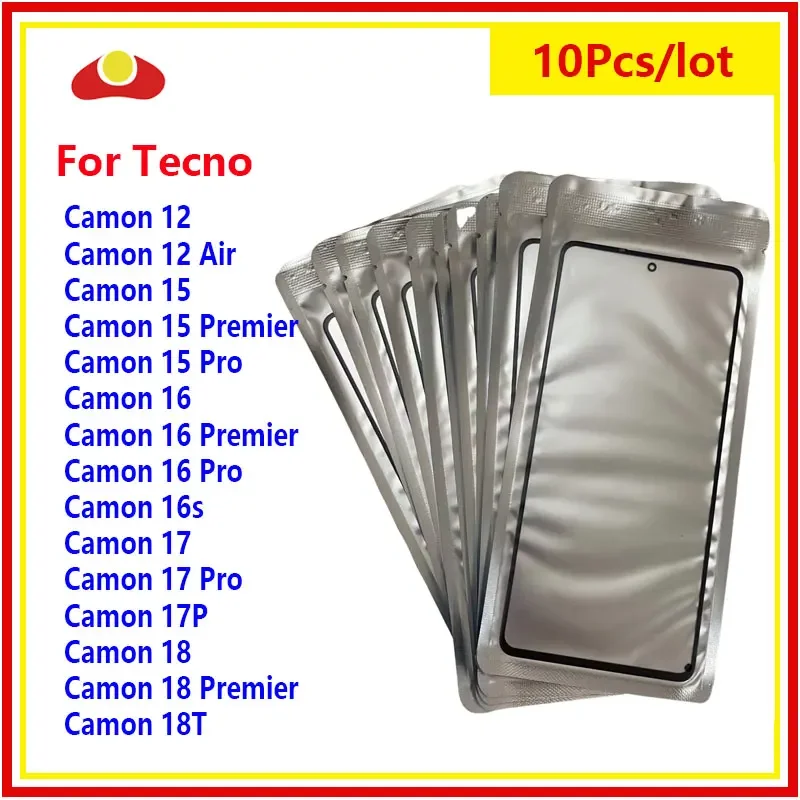 10PCS Front Screen For Tecno Camon 12 11 CF7 CF8 15 16 16S 17 17P 18 Pro 18T Premier Touch Panel LCD Display Out Glass + OCA