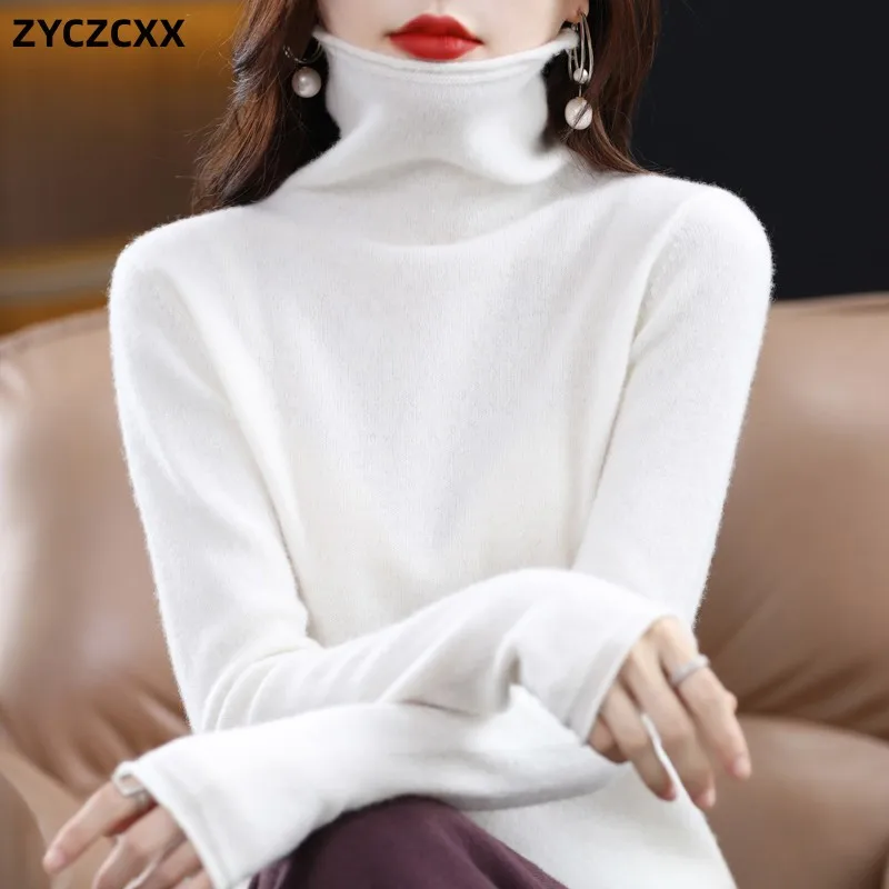 100% Merino Wool Cashmere Turtleneck Sweater For Women New Fall/Winter Solid Color Pullover Warm Sweater Jacket For Women