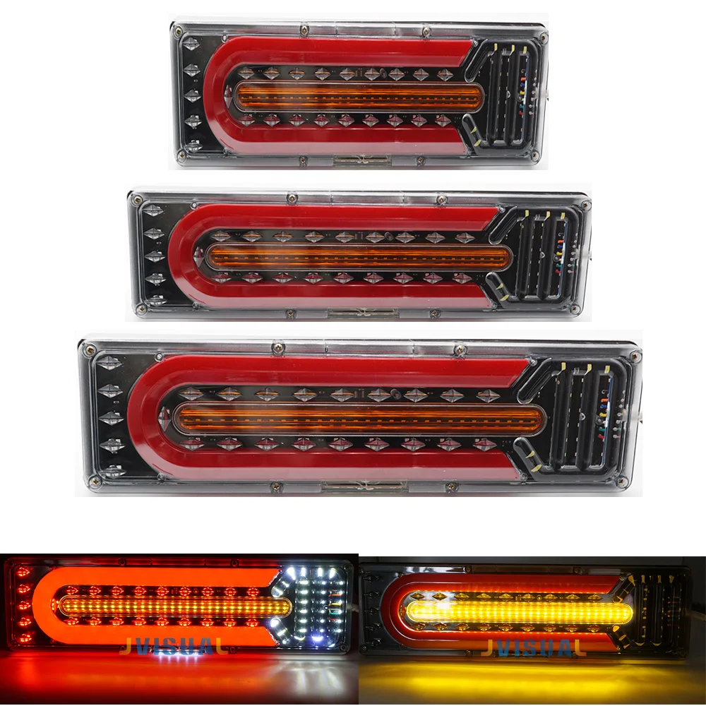 2PCS 24V Waterproof Universal Truck LED Rear Taillight Boat RV Caravan Van Flow Steering Brake Reversing Traffic Fog Lamp