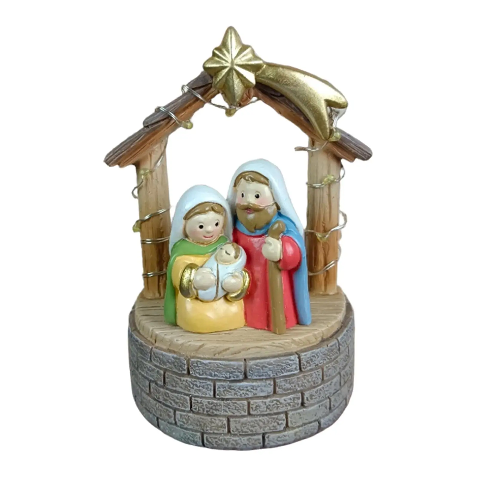 Resin Nativity Scene Statue Illuminated Holy Family Decorative Ornament Christmas Decoration for Living Room Table