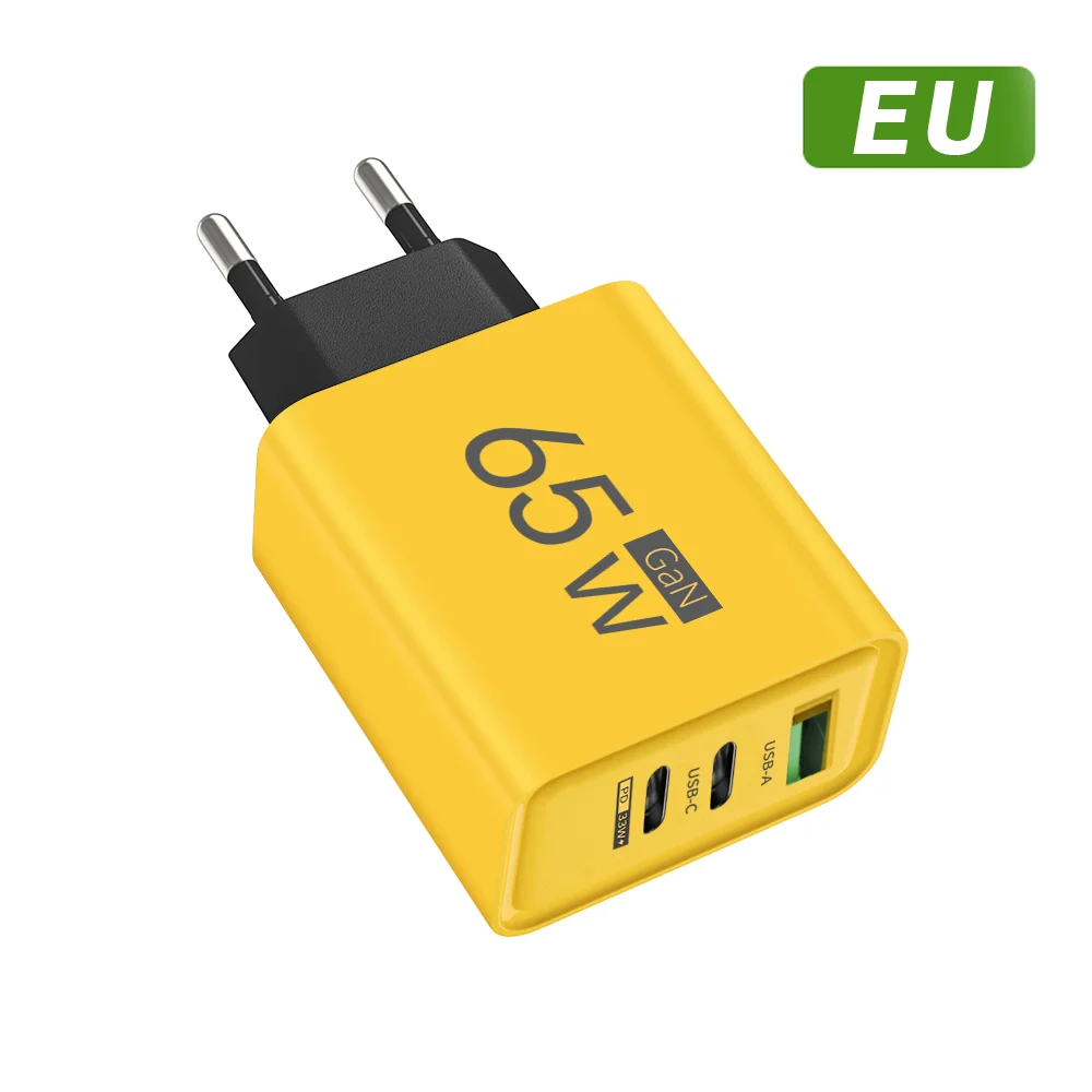 Insgesamt 65 W GaN USB-Ladegerät Typ C PD 3 Ports Schnelllade-Handy-Adapter Schnellladung 3.0 für iPhone Xiaomi Samsung Huawei