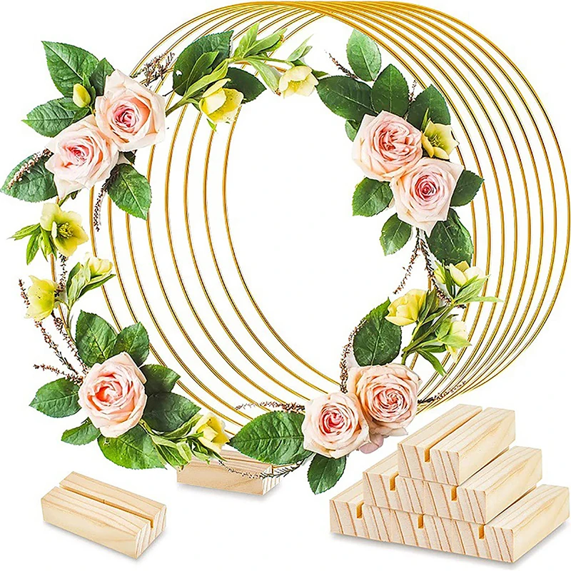 Simple And Contracted Gold Metal Flowers Hoop With Place Card Holder Wedding Table Centerpiece Decoration DIY Macrame Floral