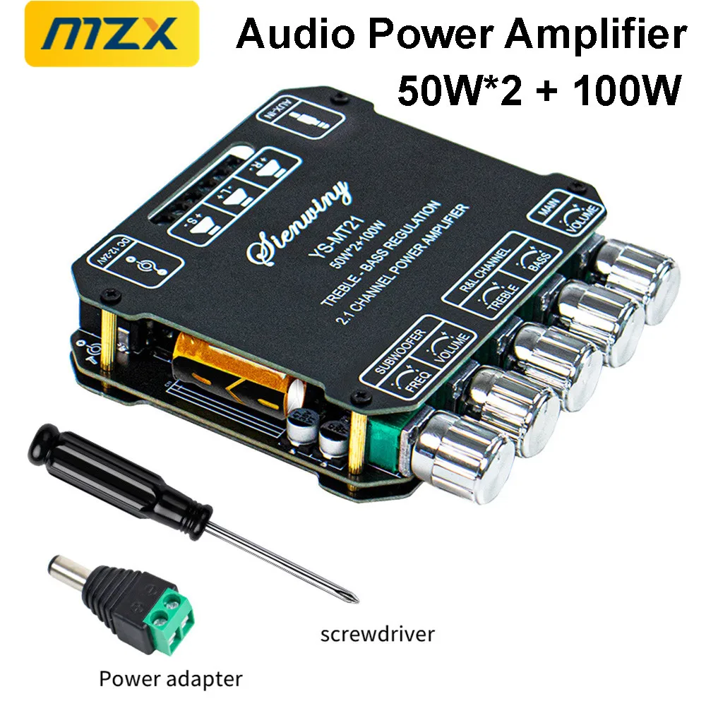 Amplificador de Potencia de Audio de 2.1 Canales YS-MT21, 100W*2+100W, Módulo Digital, Subwoofer, AUX, Bluetooth Inalámbrico, 12/24V, Altavoz Estéreo HiFi