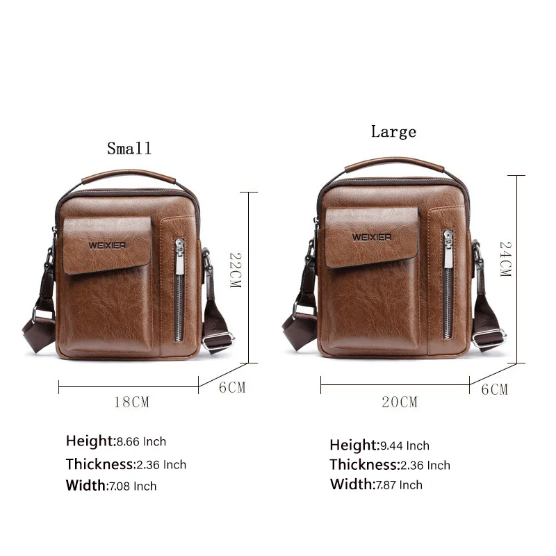 WEIXIER Men Retro Bag Simple Shoulder Business Famous Brand PU Leather Shoulder Messenger Bags IPad Office Handbag  Travel Bag