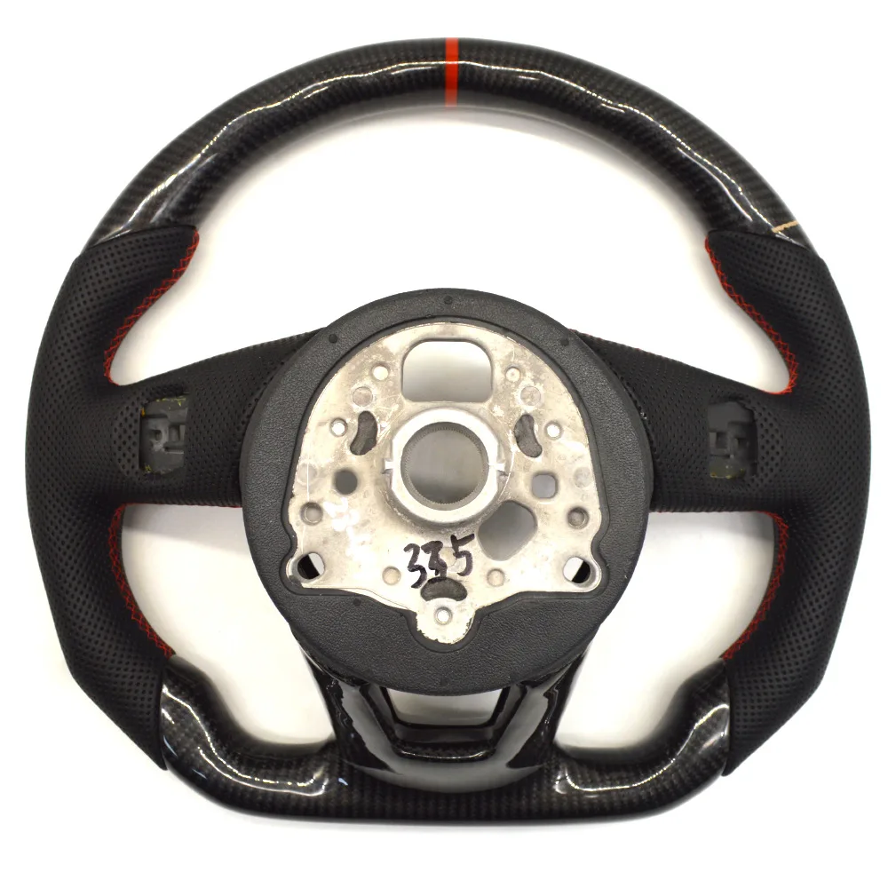 Suitable for Audi S standard A4B9 semi-punched red line carbon fiber no button no paddle steering wheel bottom