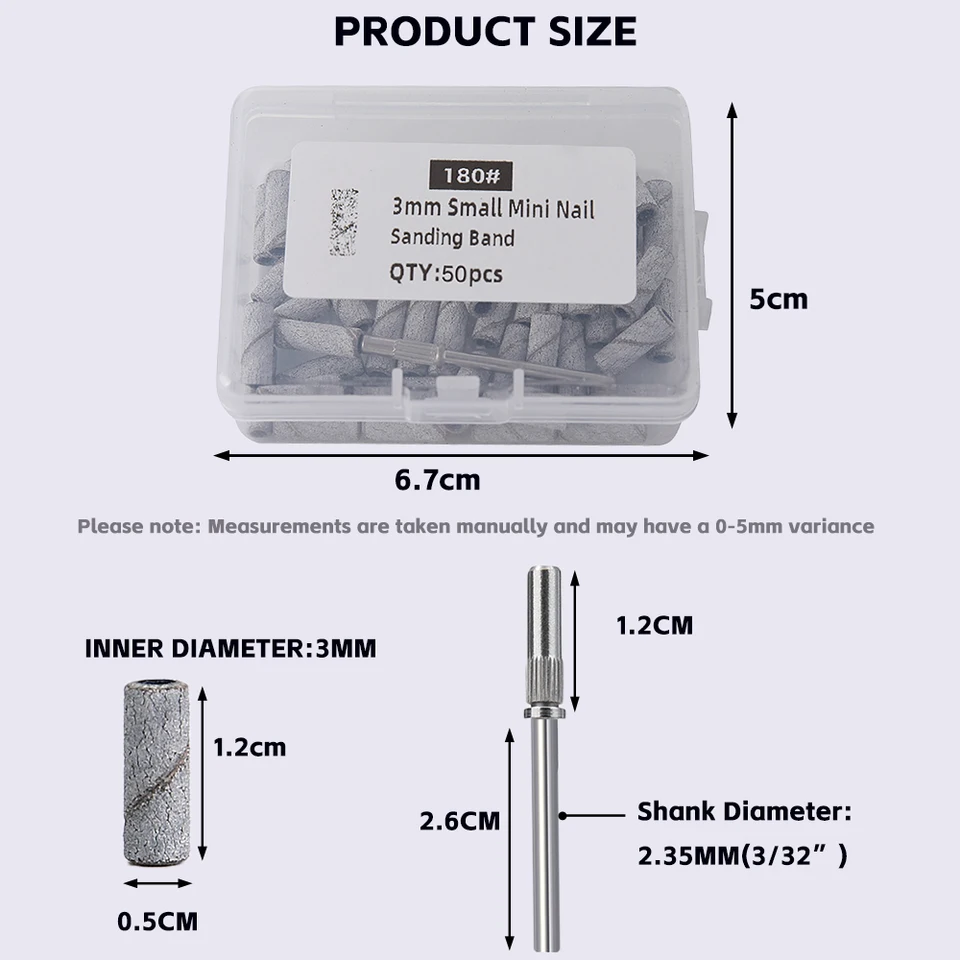 Set de 50/100 piezas de bandas de lijado pequeñas de 3mm para torno de uñas, fresado y manicura de salón, granos 80/120/180/240, accesorio de papel de lija 4