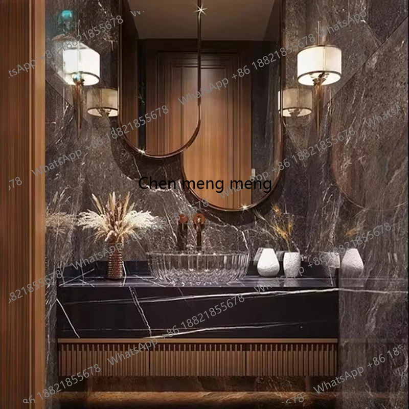 

Floor-to-ceiling antique oak solid wood bathroom cabinet rock slab ceramic seamless integrated basin Japanese retro