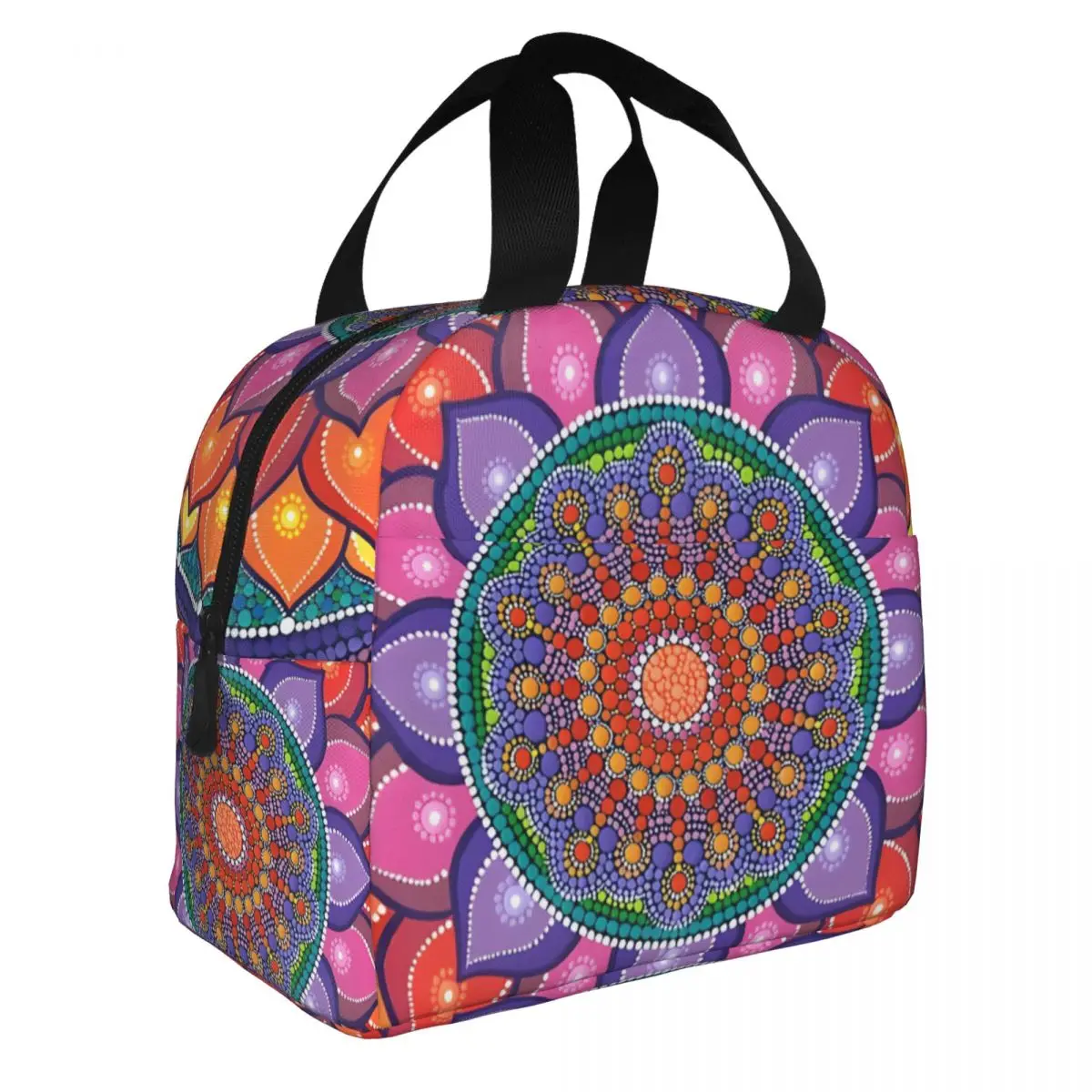 Students Lunch Box Bag Lotus Rainbow Mandala New Zipper ClosureFood ContainerSchool