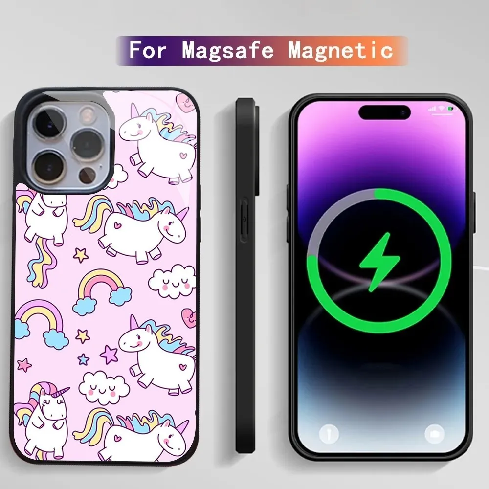 Glück U-Einhorn Handy hülle für iPhone 15 14 13 Pro Max 11 12 Mini Alex Spiegel für Magsafe Wireless