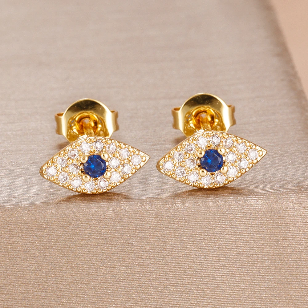 1 Pair Luxury Fashion Blue Zircon Evil Eye Hoop Earrings Cute Small Piercing Cartilage Stud Earrings For Women Korean Jewelry - view 3