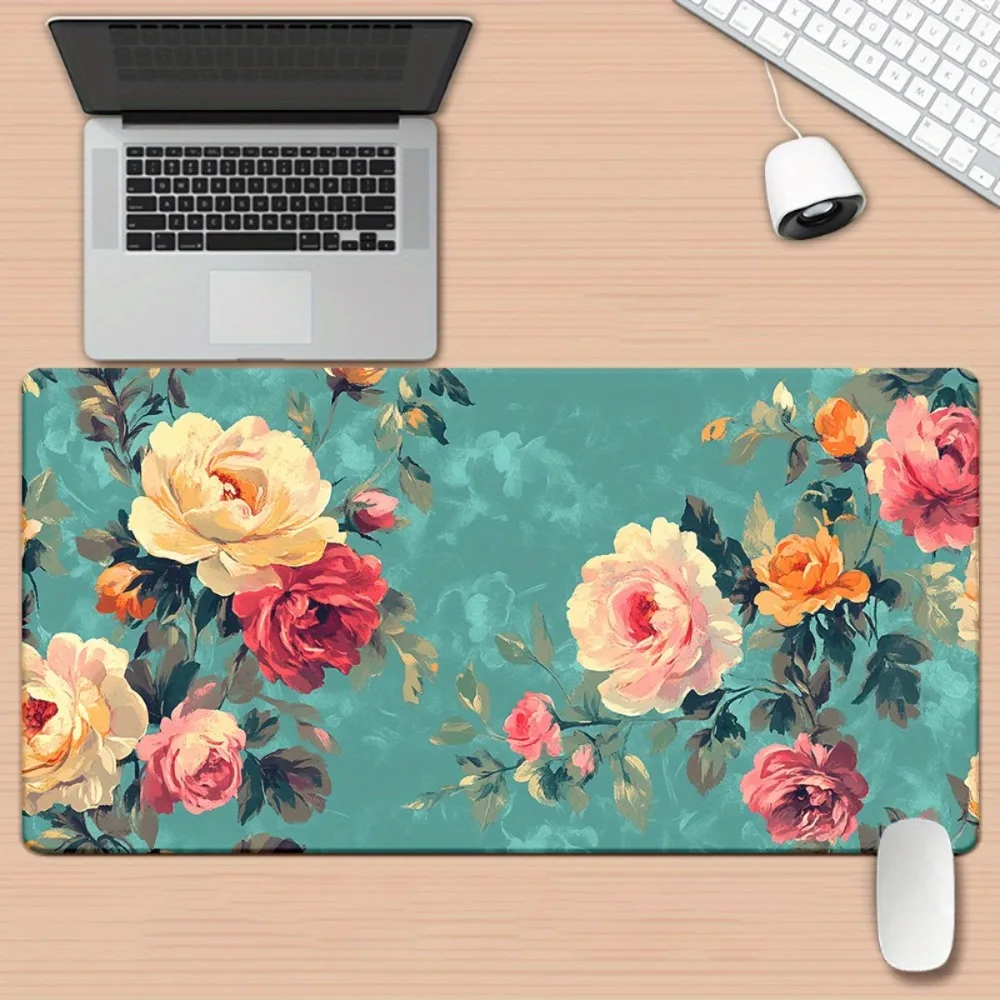 Exquisite floral patterns, anti-slip backing, office desk mat, computer mouse pad, gaming accessories, workstation decoration