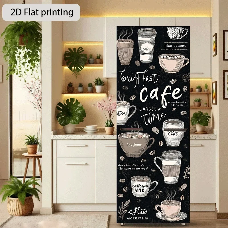 1pc of 2D Flat Printed Refrigerator Sticker, Measuring 60×180 Cm, Designed with a Coffee Time Theme. It'S a Self-Adhesive Wall
