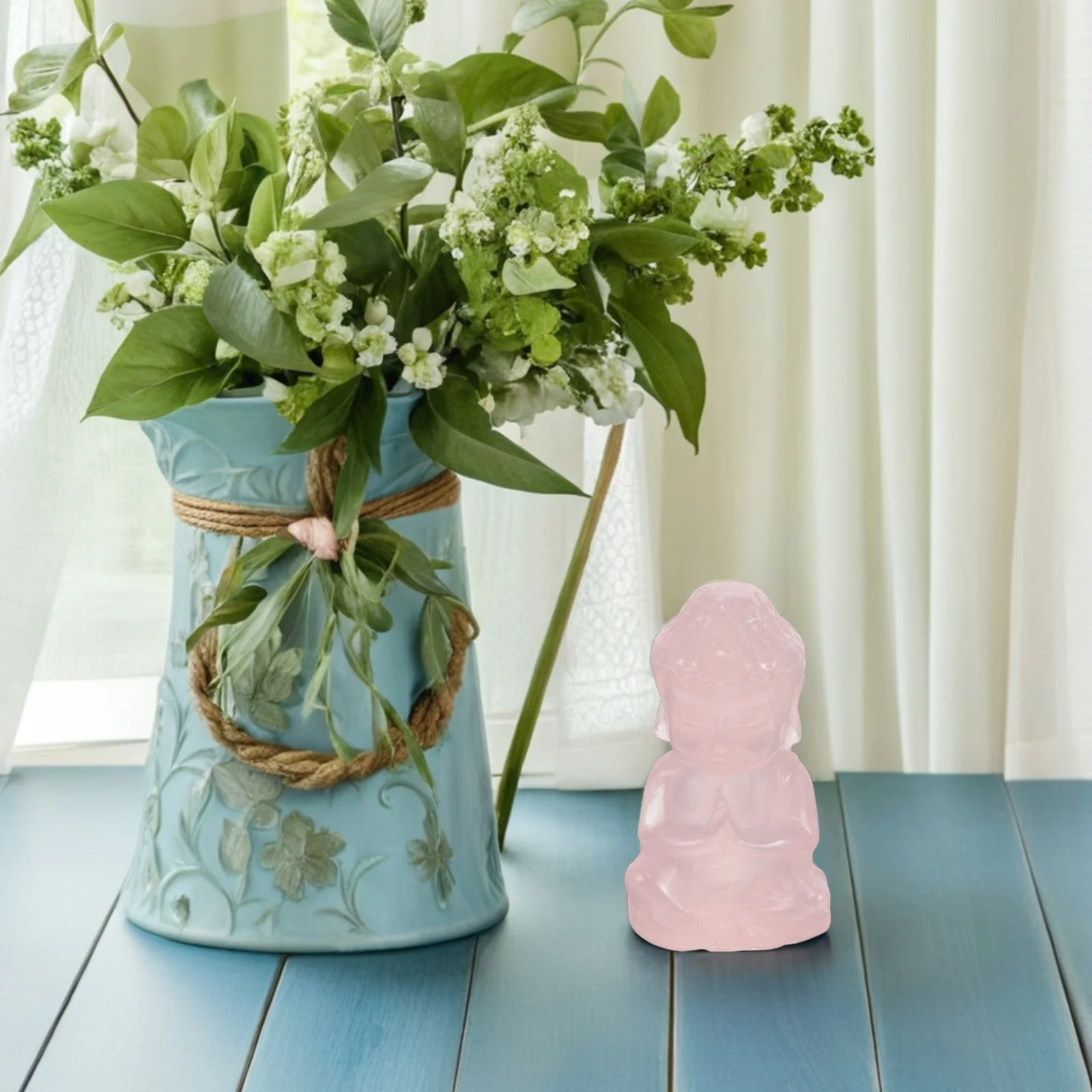 Picture 7: Rose Quartz Baby Buddha Hand-Carved Crystal Sitting Meditation Statue for Home Decor Feng Shui Spiritual Zen Garden Ornament