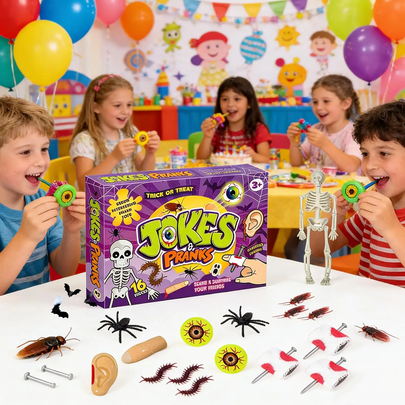 Ensemble de farces de blague, astuces de farces hilarantes, accessoires de blague pour poissons d'avril, Halloween, anniversaire, école, bureau, voyage, salle de classe