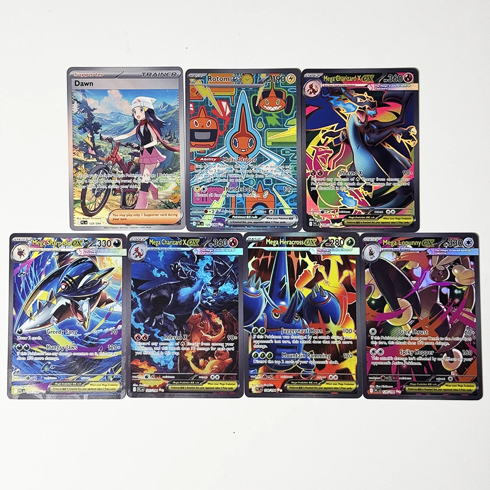 PKM English PTCG Phantasmal Flames (PFL) Foil Proxy Texture Game Cards Mega / Heracross ex/Charizard X/ Lopunny ex/Sharpedo ex