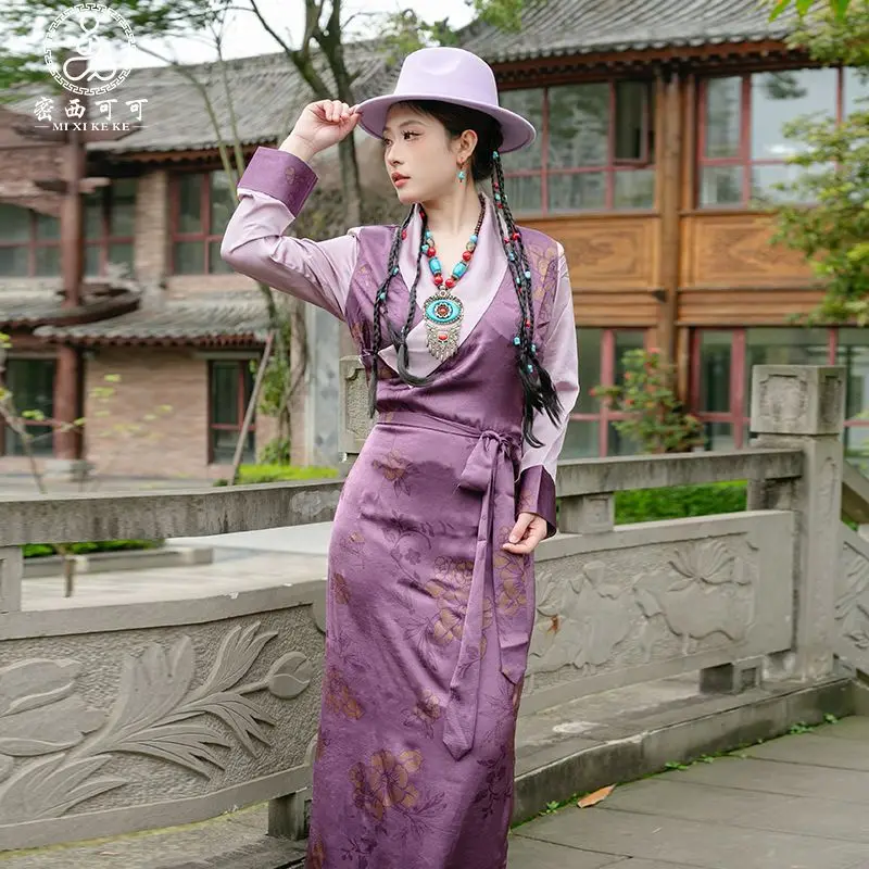 

New Lhasa women's temperament Bora summer Tibetan long dress Tibetan pot zhuang skirt