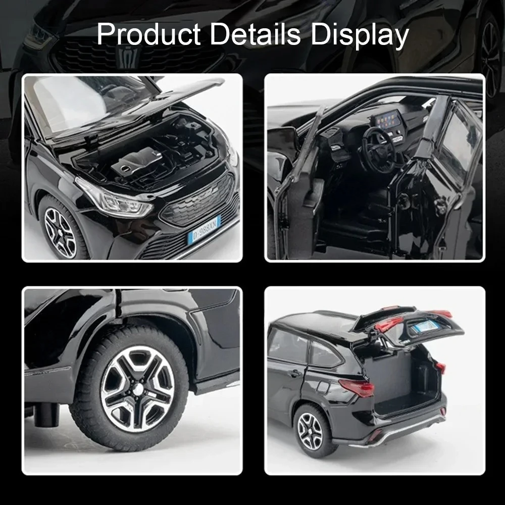 1:32 ‌ Modèle de couronne Kluger, voitures jouets en alliage moulé sous pression, SUV, son et lumière, 6 portes ouvertes, Mini véhicule, jouets pour enfants, cadeaux