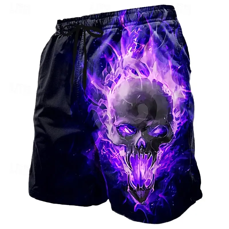 Men's Fashion Horror Skull Pattern Beach Shorts Summer 3D Printed Swim Trunks Loose Streetwear Hip Hop Short Pants