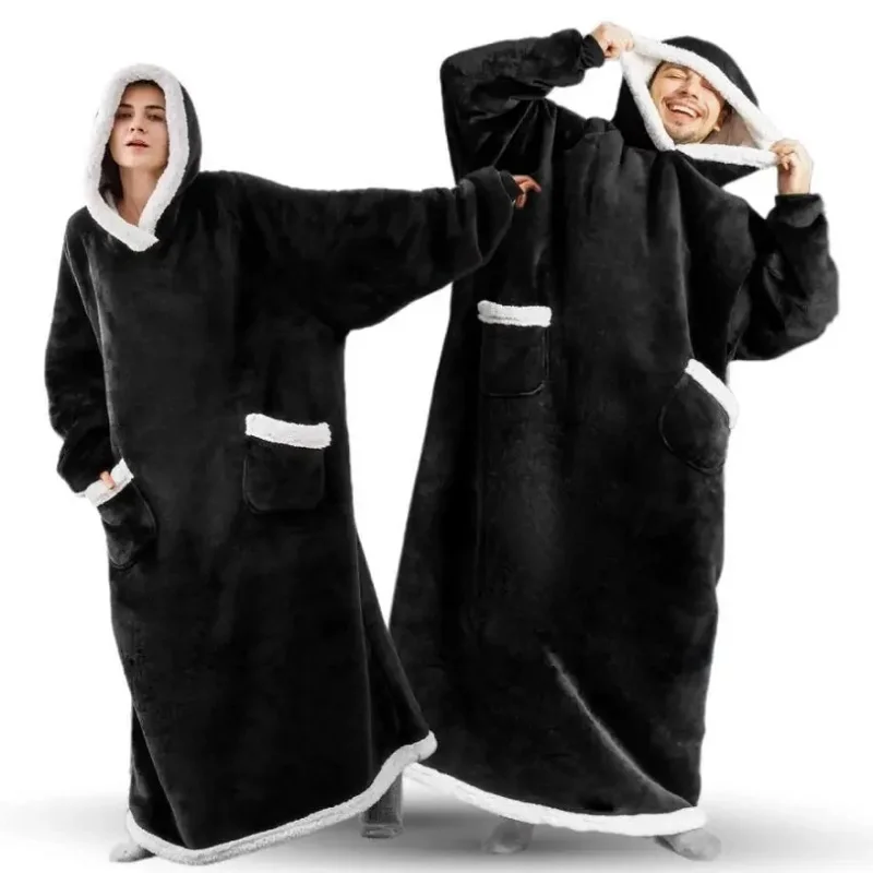 

Fashionable Women's Loose Casual Hooded Autumn and Winter Warm Long Dress Korean Thicken Comfy Casual Homewear