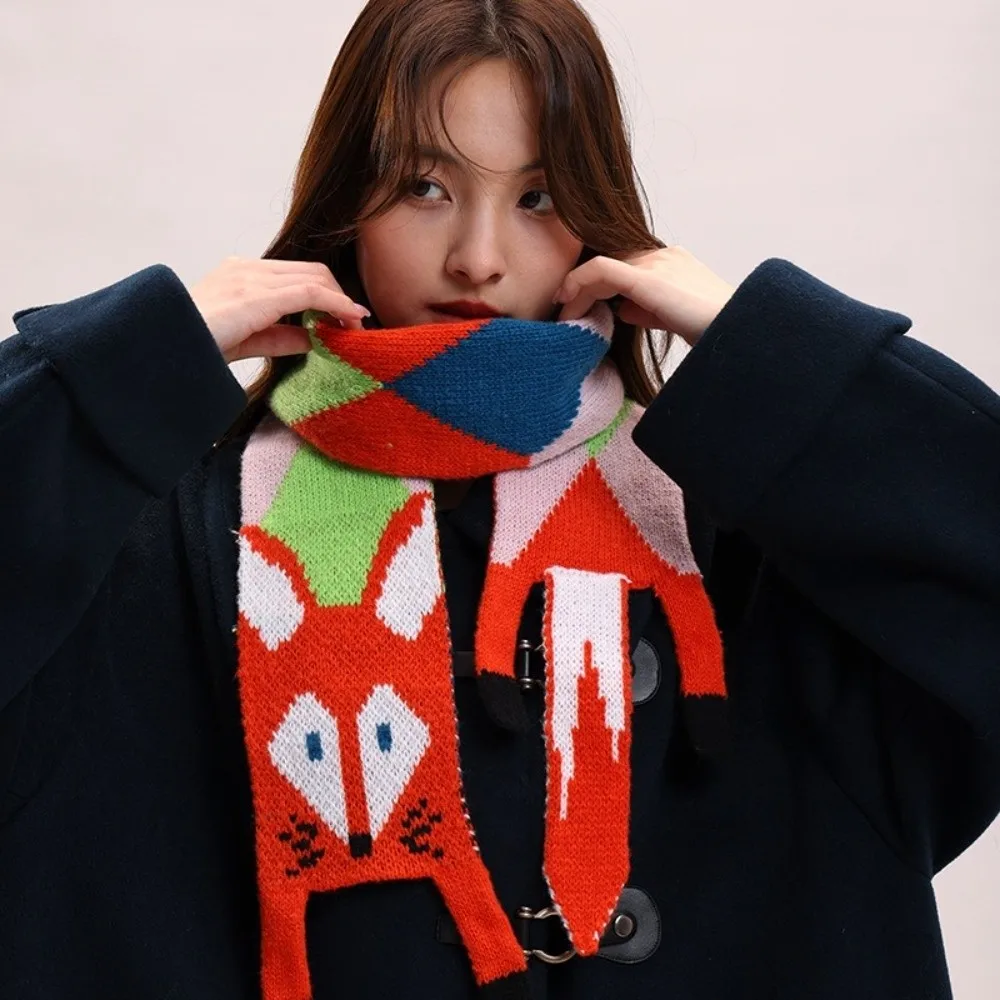 

Универсальный вязаный шарф в японском стиле, имитация кашемира, осенне-зимний шарф с рисунком лисы, модная теплая шаль с животными