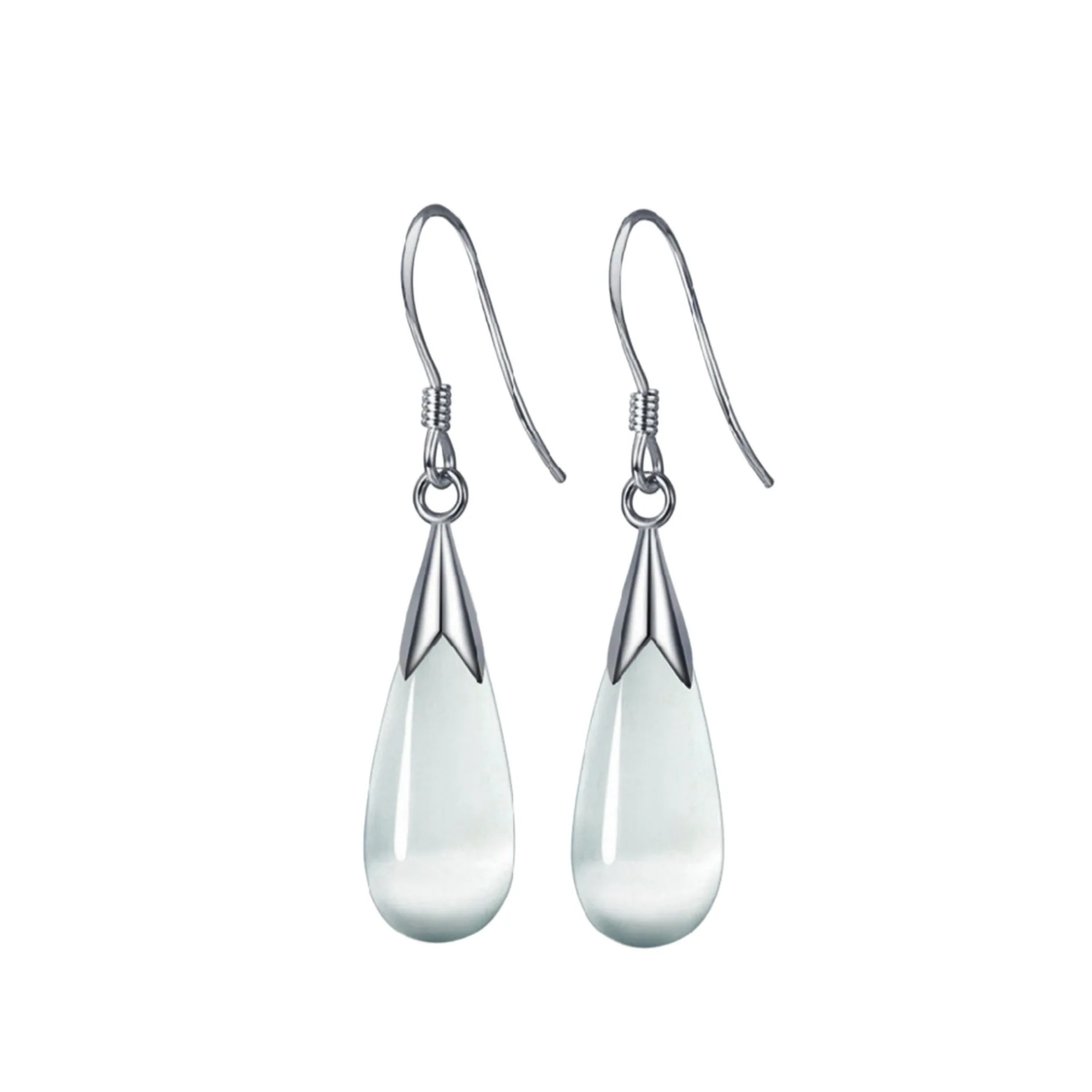 Pure Jewelry Simple 925 Sterling Silver Color White Pink Water Drop Opal Cat Eye Stone Hook Earrings